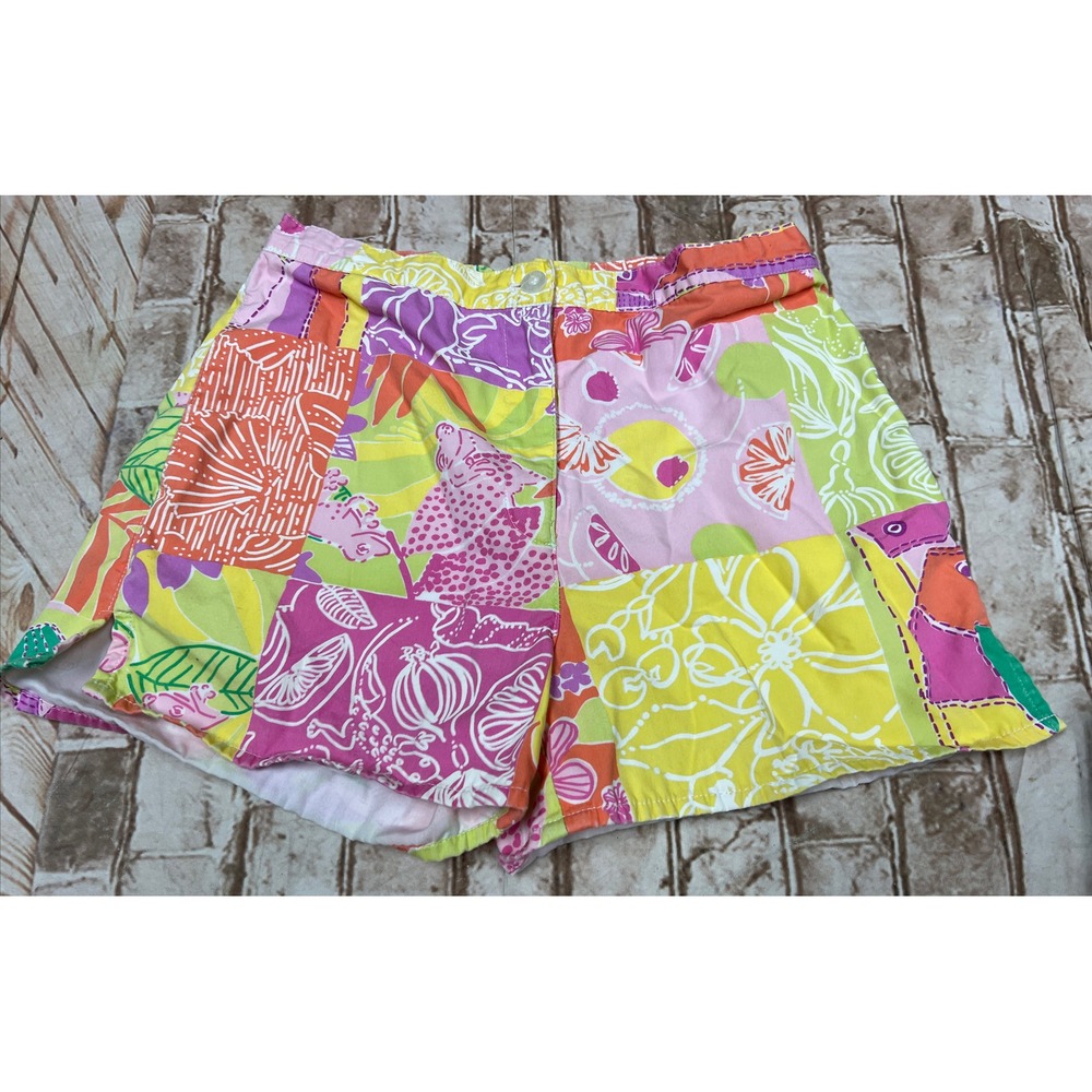 LILLY PULITZER girls‎ 7 patchwork cotton shorts front button pink yellow fruit